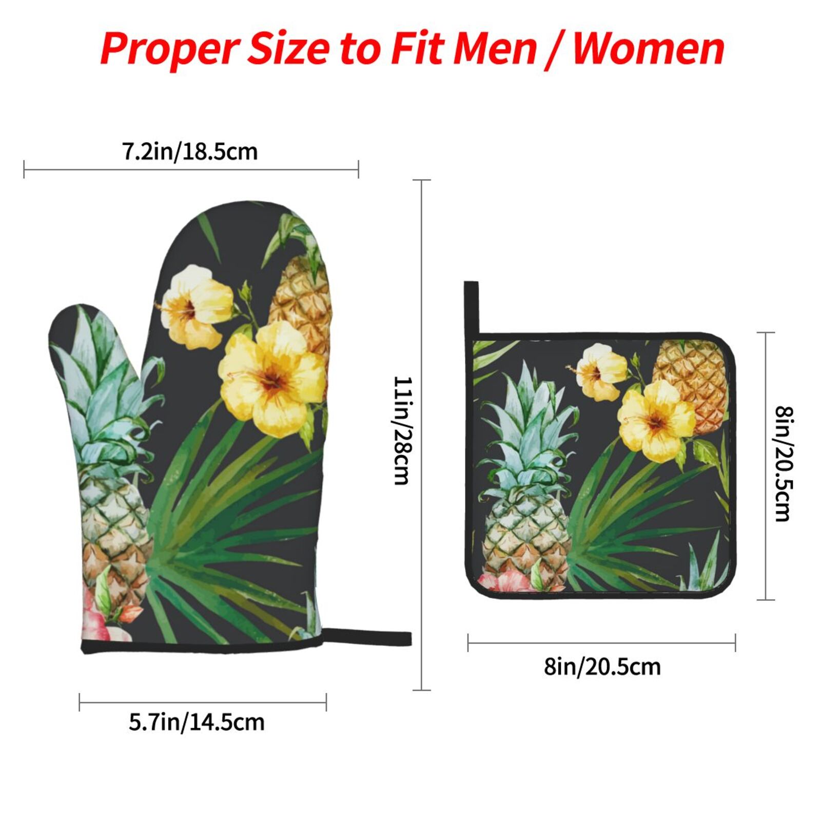 Tropical Pineapple Hawaii Floral 4Pcs Oven Mitts and Pot Holders Sets Oven Kitchen Gloves Hot Pads for Cooking BBQ Baking Grilling