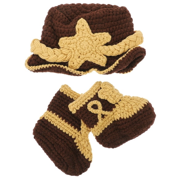 WHAMVOX  2 Pcs Baby Beanie Photography Clothes Girl Outfits Kids Cowboy Hat Newborn Coffee
