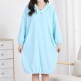 thumbnail image 2 of Kaemgyyd Womens Hooded Pullover Robe Knee Length Plush Bathrobe Soft Fluffy Lounger Robes Bow Front Clothes（Sky Blue,One Size）, 2 of 5