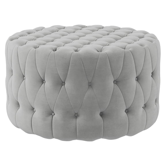 COCOKUN Round Ottoman, Plush Upholstered Foot Stool with Button Tufted Design and Padded Seat, for Living Room, Entryway Accent in Gray