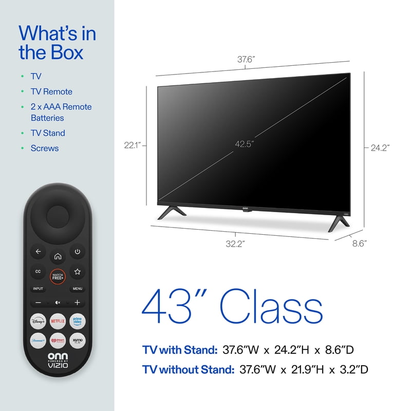 onn 43" Class 1080P FHD Powered by VIZIO Smart Television, WFD43S-0830 gallery view