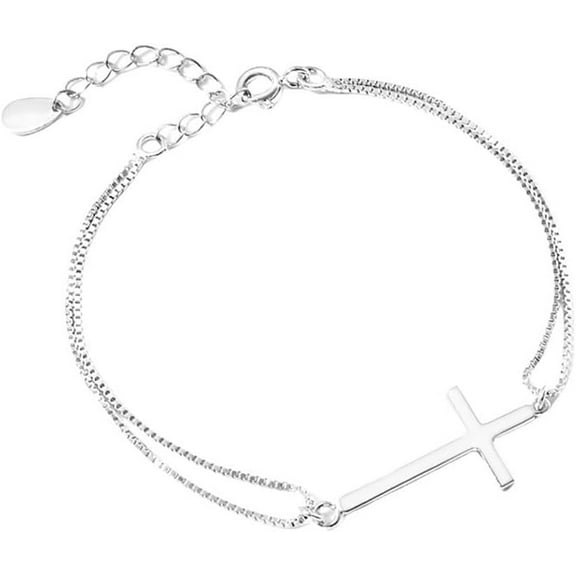 Sideways Cross Bracelet for Women Men Religious Dainty Thin Box Chain Bracelet Layered Classic Eternity Wedding Promise Minimalist Christian Faith Jewelry Friendship Graduation Gift Sisters Friends