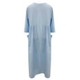thumbnail image 4 of Women Cotton and Linen Shirt Dress Pocket Solid Round Neck Maxi Dress Casual Loose Long Sundress Half Sleeves Plus Size, 4 of 5