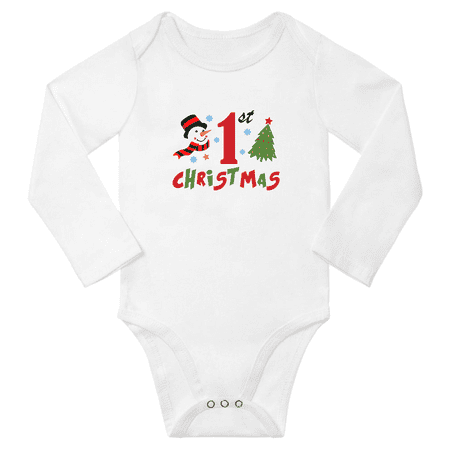 

My 1st Snowman Tree Funny Baby Long Sleeve Clothes Bodysuits Boy Girl Unisex (White 6-12M)
