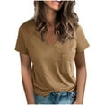 thumbnail image 2 of LADIGASU Women's V-neck Raglan Shoulder Split Short-Sleeved Solid Color Top Casual T-shirts Fashion Blouses, 2 of 7