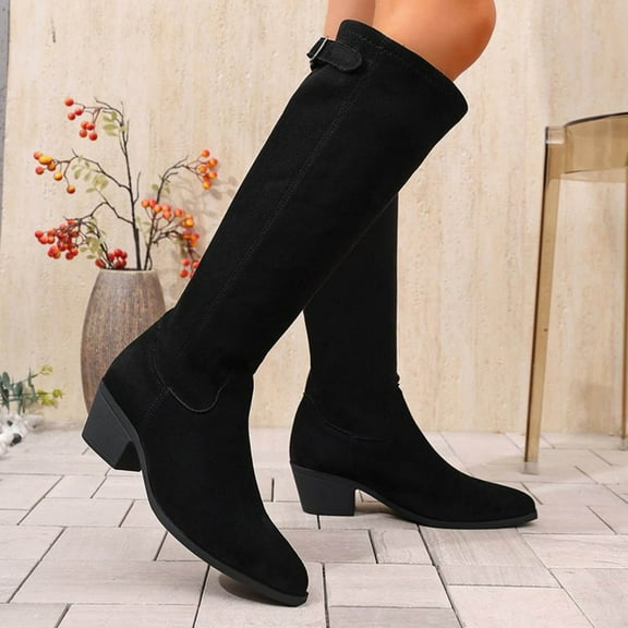 Lovzfmll Knee High Boots Women, Over The Knee Stretch Boots Chunky Block Heel, Pointed Toe Chelsea Boots Casual Fall Black Boots