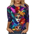 thumbnail image 2 of Mceream 3/4 Sleeve Mardi Gras Outfit for Women Mask Print 3/4 Sleeve Tops Orleans Carnival Party Shirt Tee Crewneck T-Shirts Funny Graphic Blouse plus size Multicolor XXXXXL, 2 of 6