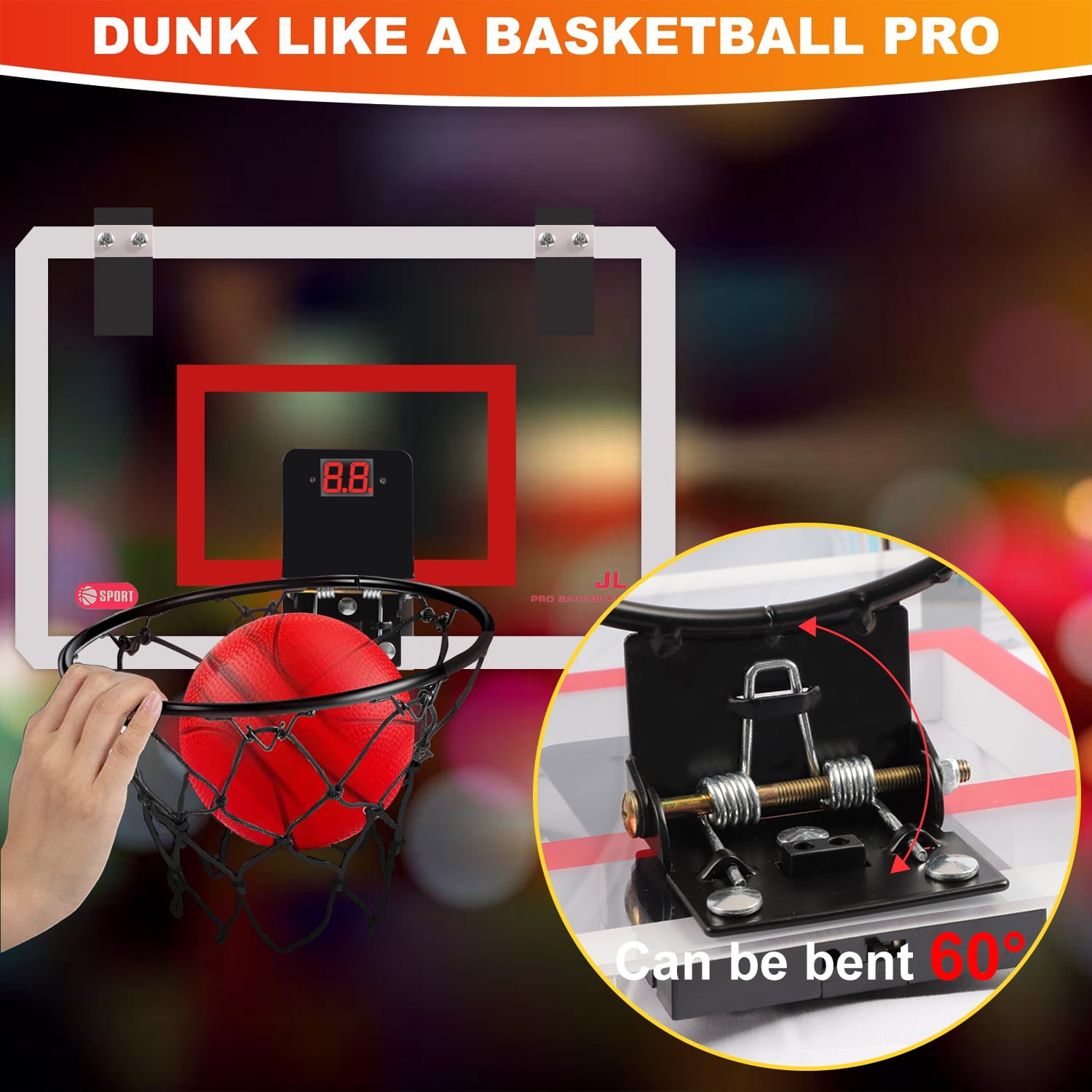 JBeeCtrl Indoor Basketball Hoop for Kids Mini Hoop over the Door with Electronic Scoreboard Wall Mounted Basketball Hoops for Kids Basketball Toy Gifts for Kids