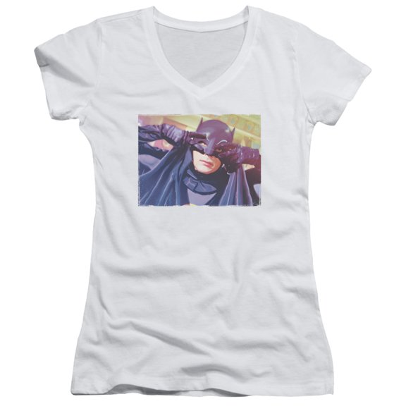 Batman Classic TVooth Groove Junior Women's T-Shirt V-Neck-White