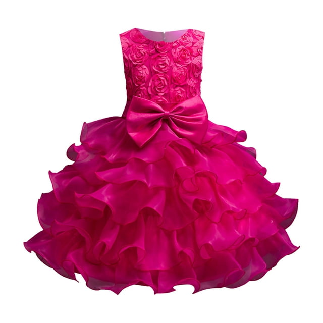 MIASHUI Girls Pageant Party Dress Ruffle Flower Kids Wedding Ball Gown Formal Princess Dress,Hot Pink,18-24 Months