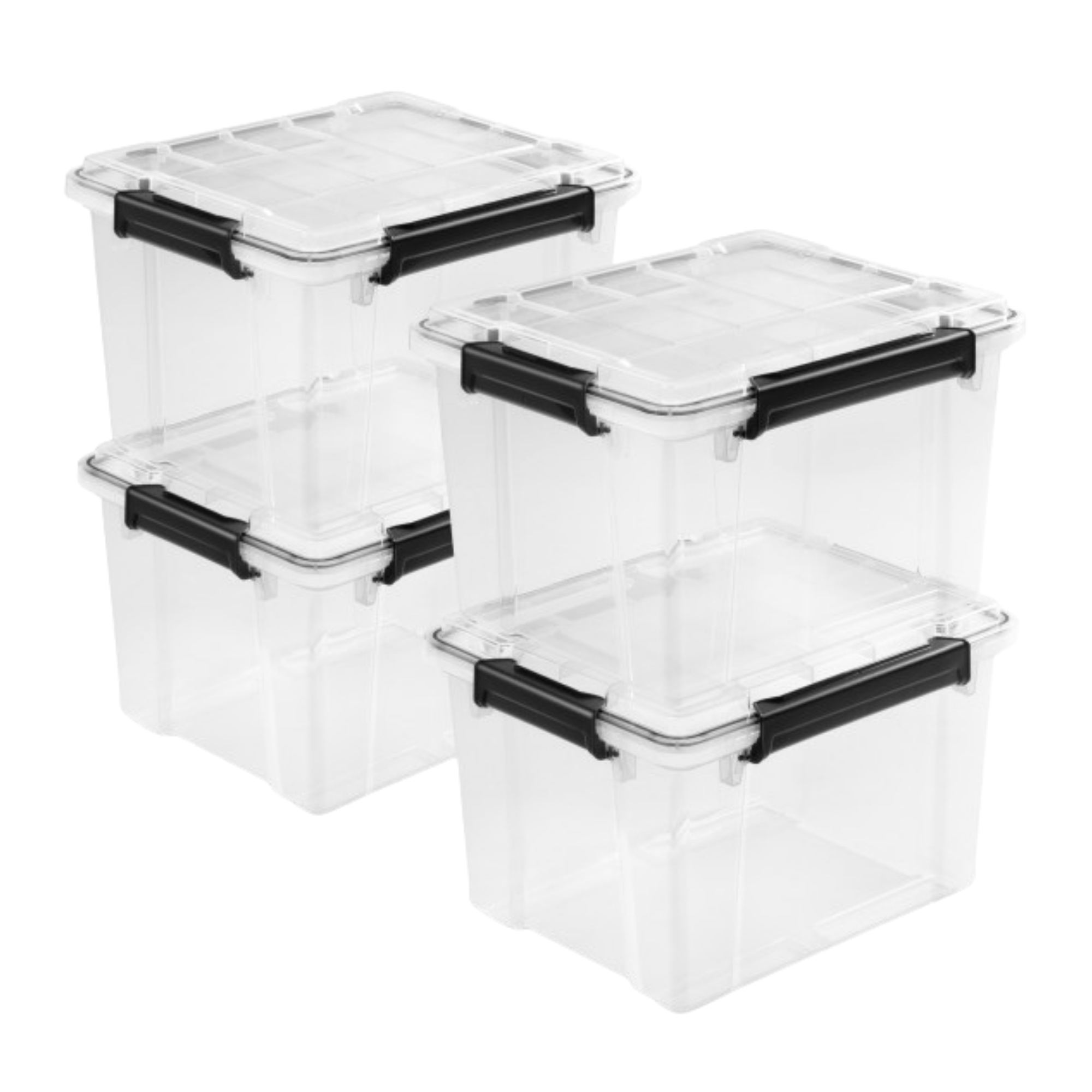 Sterilite 34 Qt Gasket Box, Stackable Plastic Storage Container with Lids, Black, 4 Pack