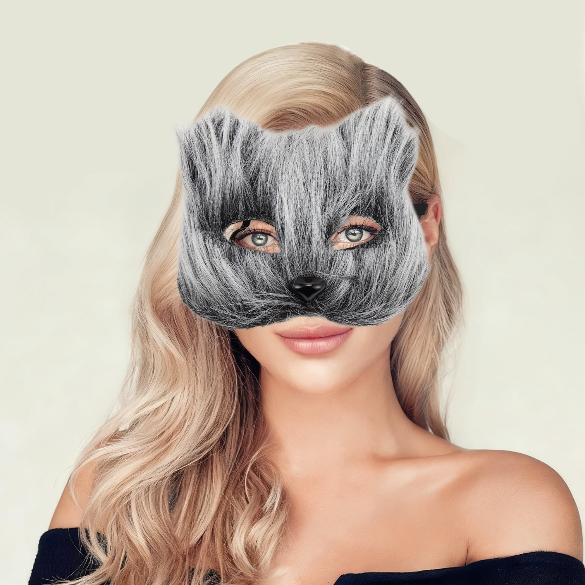 Unique Bargains 1 Pack Long-haired Foxes Party Mask Costume Events Gray