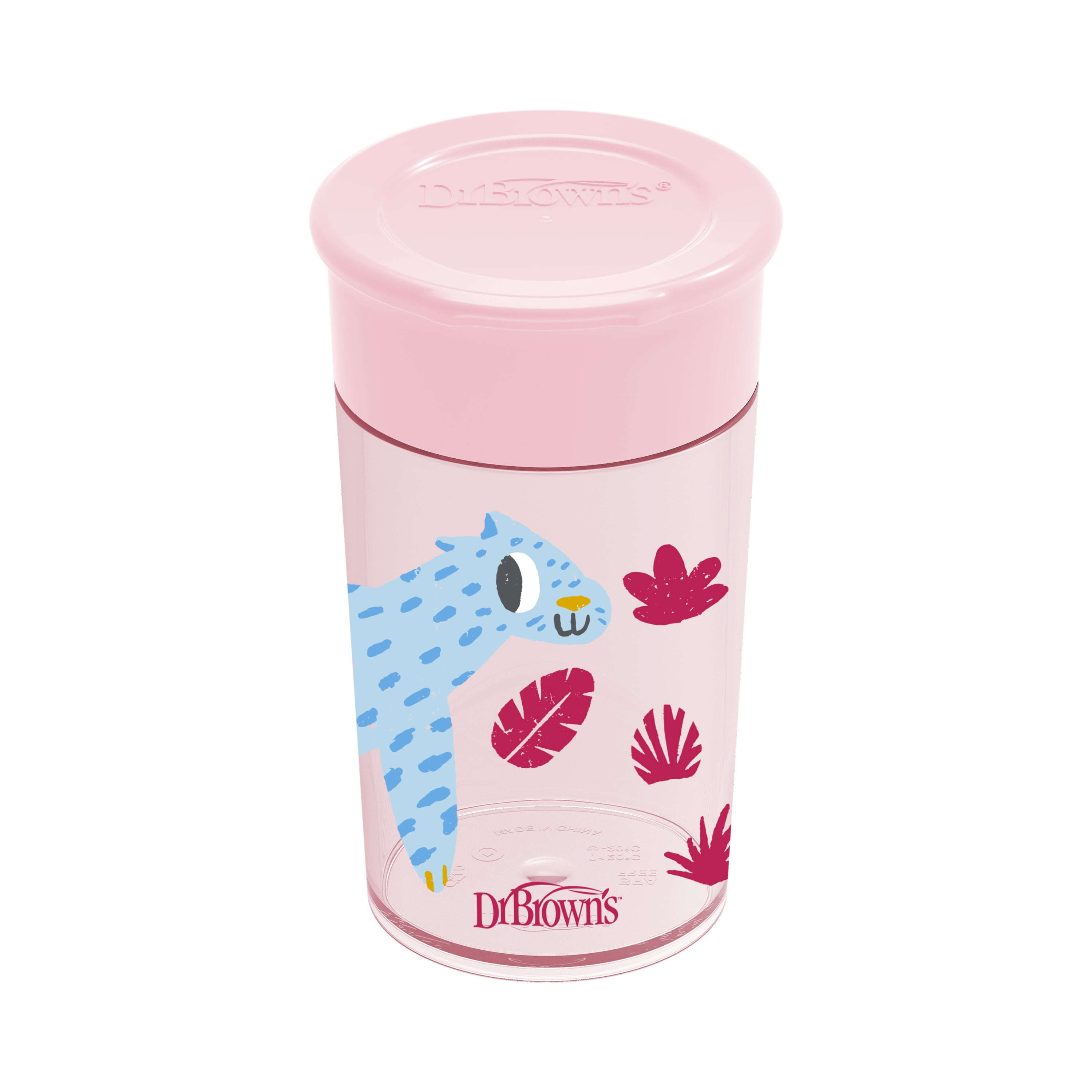 Dr. Brown’s Milestones Cheers 360 Cup Spoutless Transition Cup, Travel Friendly & Leak-Free Sippy Cup, Pink Leopard – Red Lemur, 10 oz/300 mL, 9m+