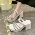 thumbnail image 2 of White Slippers For Womens Rhinestone Square Toe Open Toe Design Thick Sole Block Heel For Casual Wear And Everyday Use In Spring Summer Seasons Size 37, 2 of 9