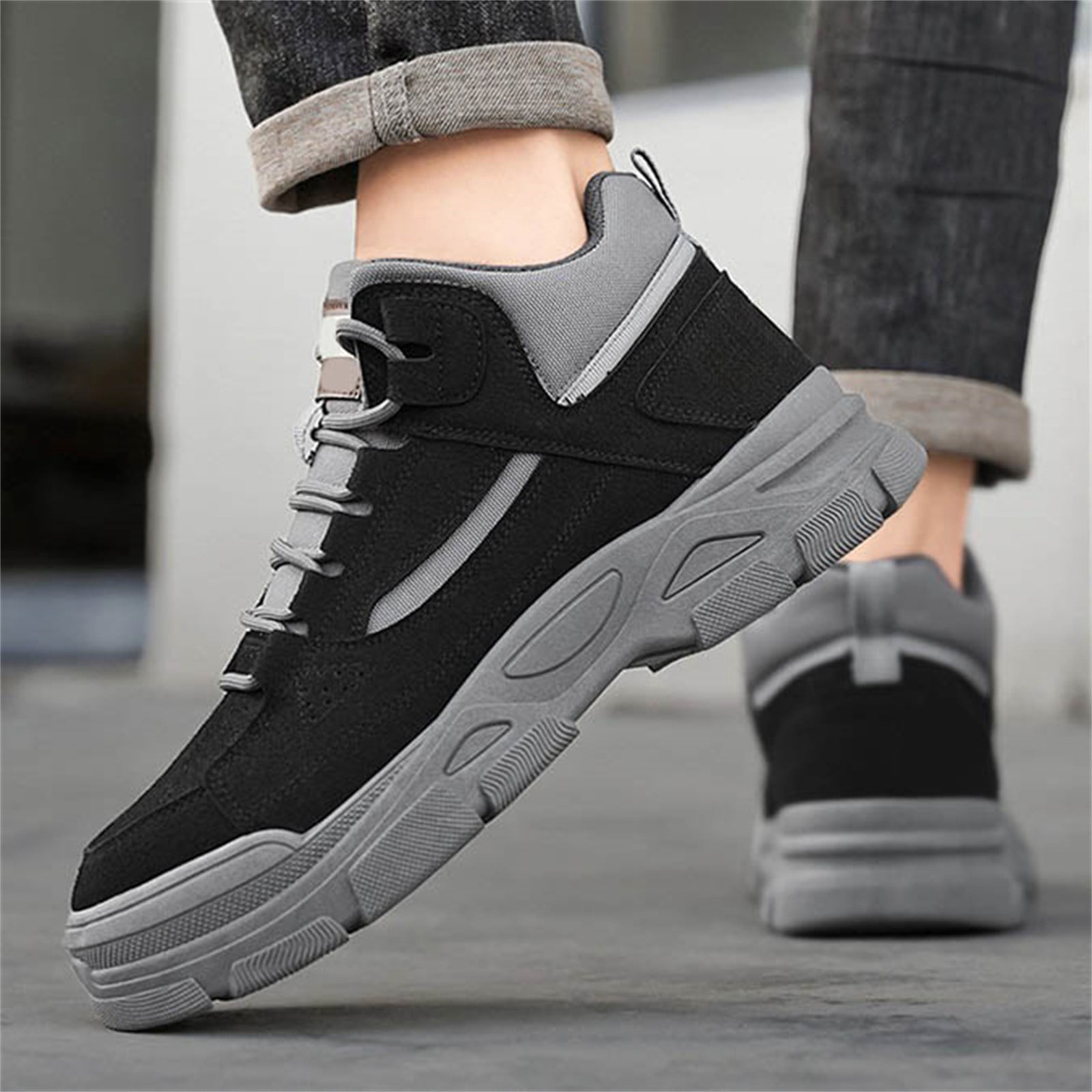 TIREOW Men's Slip On Walking Sneakers Comfortable Hiking High Top Boots Lightweight Shoes Causal Chukka Boots Outdoor Walking Shoes Fashion Men's Boots Work Boots (10.5, Black)
