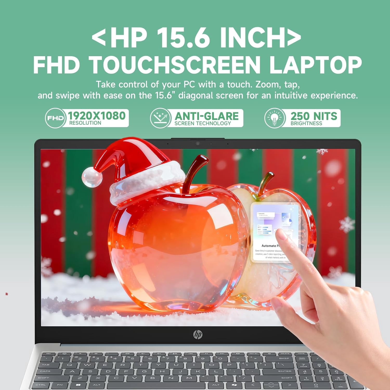 HP 15.6 Touchscreen Laptop Computer, Windows 11Pro, 8GB RAM, 256GB SSD, 15.6'' FHD Anti-Glare Touchscreen, Intel 8 Core i3-N305, AI Copilot, Intel UHD Graphics, Wi-Fi-6, Moonlight Blue