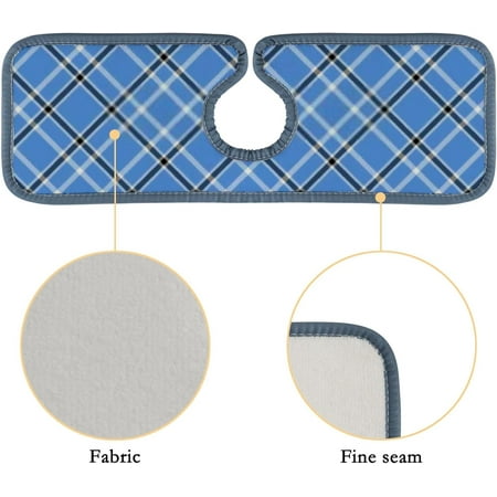 

SKYSONIC Faucet Absorbent Mat 2 Pcs Tartan Plaid Pattern in Blue Black and White Kitchen Faucet Splash Catcher Washable Counter Drying Pads Behind Faucet for Kitchen Bathroom