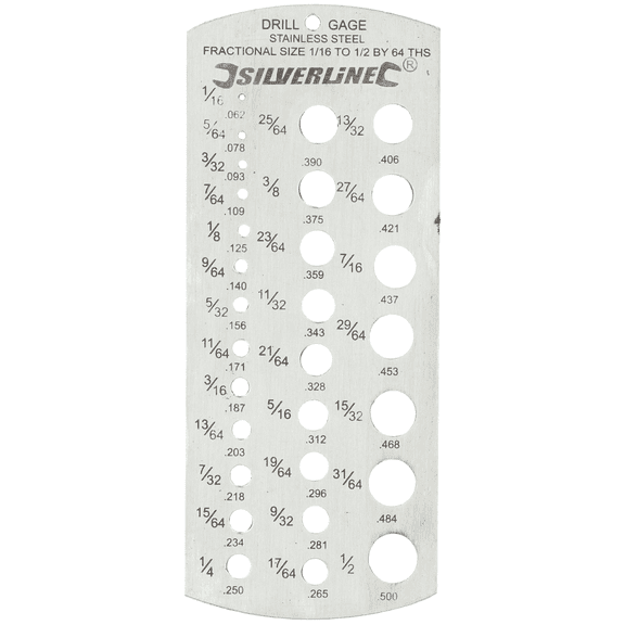 Imperial Fractional Drill Size Gauge  1/16"-1/2"  Tap Hole Guide Stainless Steel