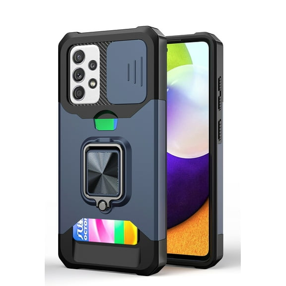 TECH CIRCLE Hard Phone Case for Samsung Galaxy A82 5G (6.7 Inch) - Sliding Cover for Camera, Silicone/Plastic Protective Composite Case, Drop Proof Rugged Cover with Kickstand /Card Holder (Blue)