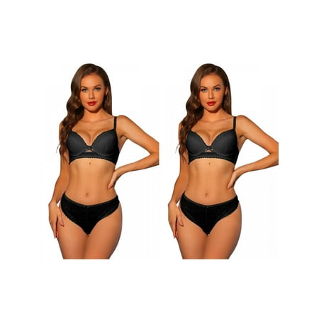 Allegra K Women s Lace Bra and Panty Set Full Coverage Underwire Bras Two Piece Lingerie 2 Packs
