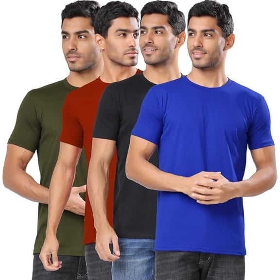 London Hills Solid Men Round Neck Half Sleeve Tshirt | Cotton Blend Multicolor T-Shirts - Pack of 4