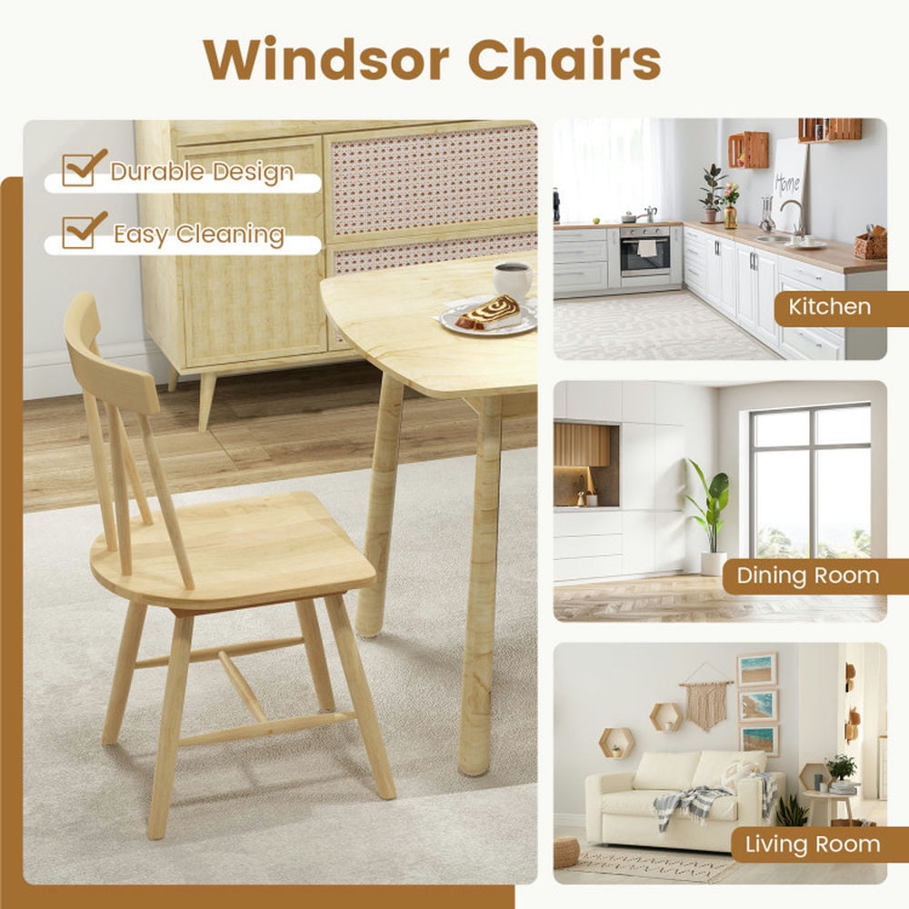 Finihen Dining Chair, Armless Chair, Windsor Style Armless Chairs with Solid Rubber Wood Frame, for Living Room, Bedroom, Kitchen, Dining Room, Natural Finihen Dining Chair, Armless Chair, Windsor Style Armless Chairs with Solid Rubber Wood Frame, for Living Room, Bedroom, Kitchen, Dining Room, Natural