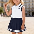 thumbnail image 2 of oqasdz Girls Summer Outfits 2 Piece Sleeveless Top with Plaid Pleated Skirt Preppy School Toddler Kids Clothing Sets Daily Wear, 2 of 7