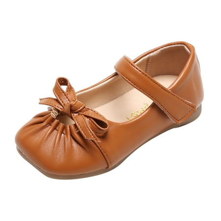 JAHH Kids Fashion Clearance Gowns Shoes Toddler Baby Girls Dress Shoe Party Wedding Flower Bridesmaids Princess Shoes Flats School Uniform Shoes for Birthday Holiday Party (4.5-5 Years Brown)