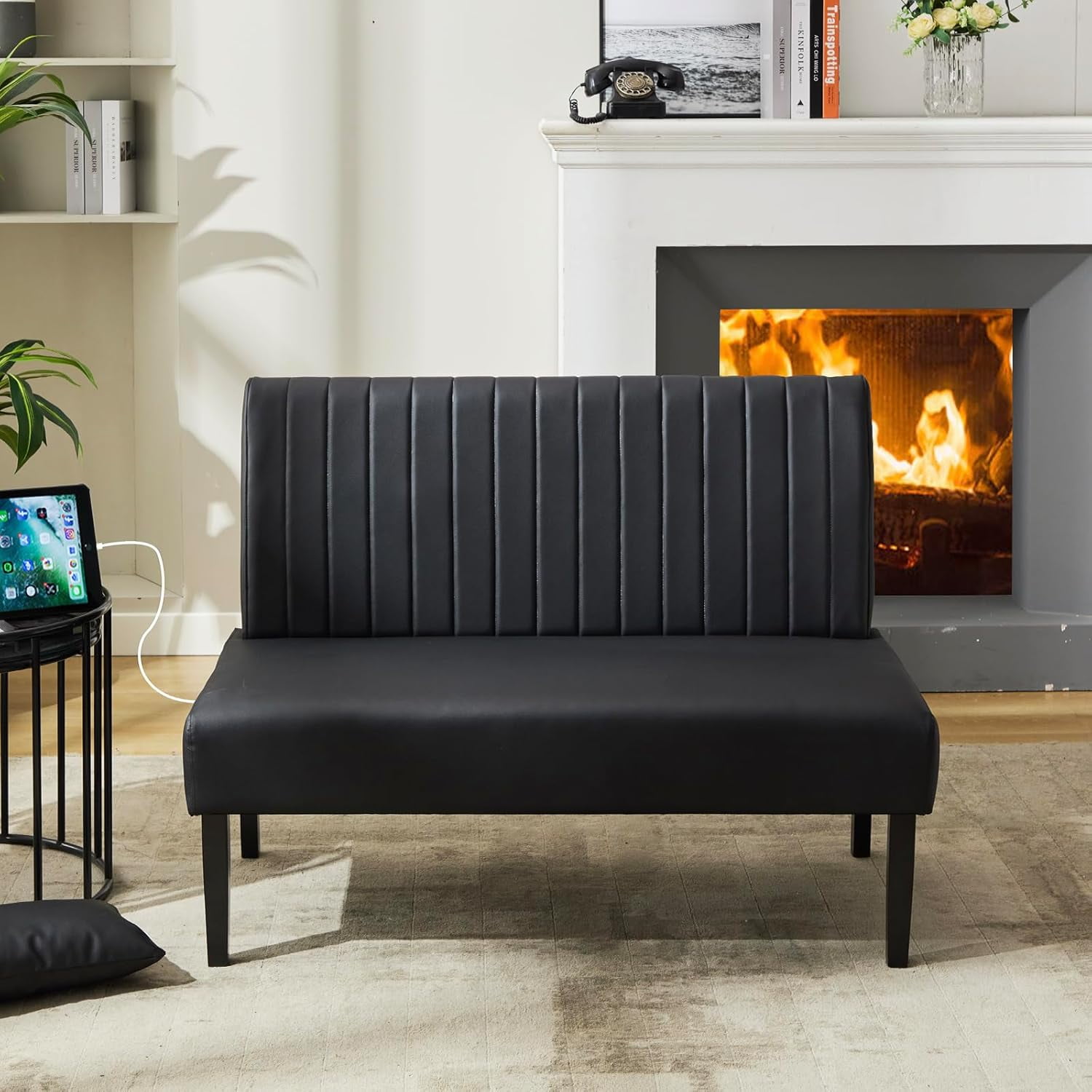 LAZZO 43" Mini Small Comfy Couch Armless Loveseat Sofa with USB Port, Black