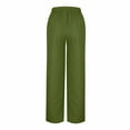thumbnail image 5 of SELONE Green Women's Wide Leg Dress Pants Trousers Plus Size Lounge Pants with Pockets Cotton Linen Wide Leg Elastic Waist Full Length Trouser Loose Beach Pants Drawstring Solid L Summer Clothes, 5 of 7