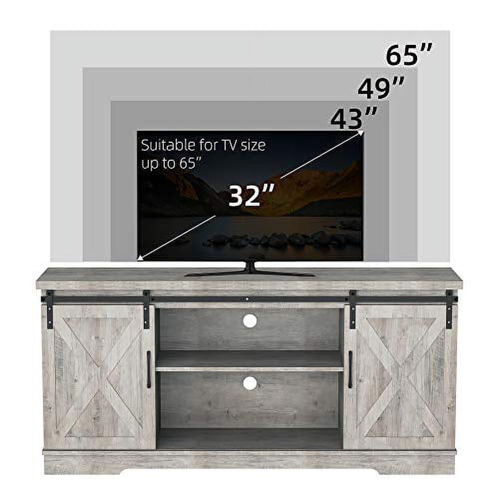 Modern Farmhouse Sliding Barn Door TV Stand,TV Stand for 65" Television, 59" Entertainment Center TV Console, Home Living Room Storage Table with Movable Shelf