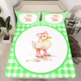 thumbnail image 2 of jejeloiu Kawaii Duck Queen Sheet Sets,Ribbon Bowtie Bowknot Flat Sheet,Green Checkered Queen Fitted Sheet For Children,Microfiber Bedroom Decor,4pcs, 2 of 7