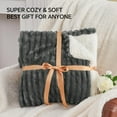 thumbnail image 5 of Sherpa Fleece King Size Blanket - Super Soft & Warm Striped Fleece, Cozy Plush Fluffy Large Bed Blanket All Season Use (Grey, 104x90 Inches), 5 of 7