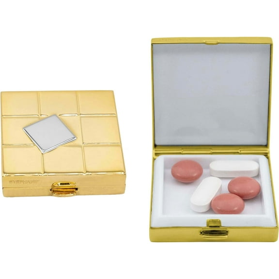 Set of 2 Square-Shaped Pocket Purse Pill Box & Organizer (Gold & Silver Grid)