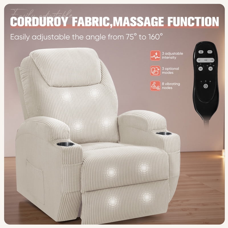 Homall Power Lift Massage Recliner Chair with Eight Vibrating Massages Ergonomic Chair with Side Pocket and Soft Corduroy for Living Room,Beige