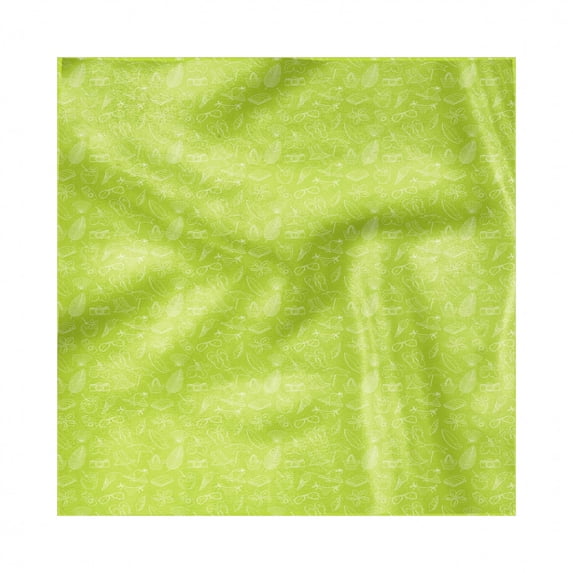 Summer Decorative Napkins Set of 4, Monochrome Outline Sketchy of Beach and Vacation Elements Ice Cream Camera, Silky Satin Fabric for Brunch Dinner Party, 18", Yellow Green White, by Ambesonne