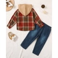 thumbnail image 4 of ZOEREA Toddler Baby Boys Clothes Outfits Kids Hoodie Flannel Shirts Set Plaid Hooded Tops +Jeans Pants Fall Winter 2-6T, 4 of 5