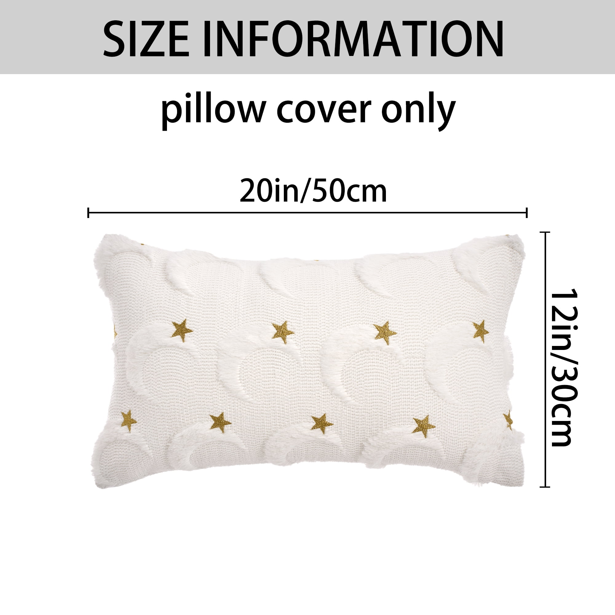 Unique Bargains Star Embroidered Throw Pillow Covers Pack of 2 White 20" x 12"