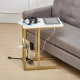 thumbnail image 5 of VECELO Set of 2 C Shaped End Table with Charging Station, Small Side Tables C Couch Table for Living Room, Bedroom, Sofa Table with USB Ports and Outlets for Small Spaces, Gold, 5 of 8