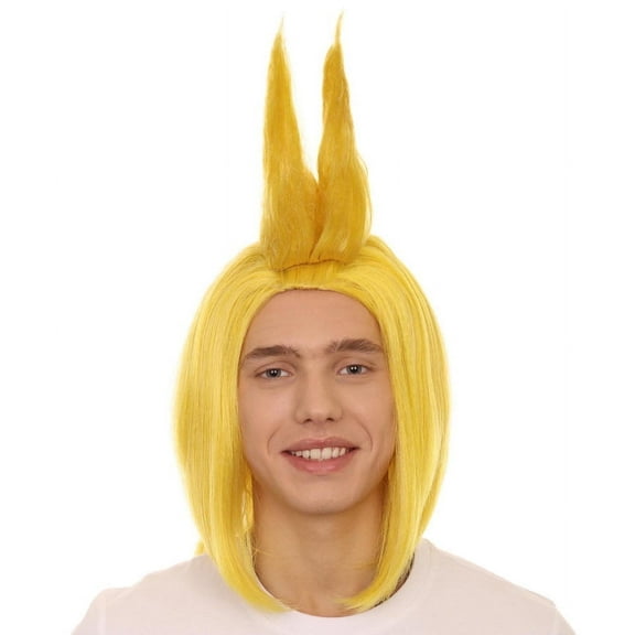 Men's 20" Spiked Yellow Wig for Halloween All Might Costume, Flame-Retardant Synthetic Fiber Wigs Perfect for Halloween