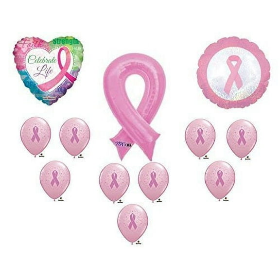 Anagram Pink Ribbon Breast Cancer Awareness Balloons Kit, 12-Piece