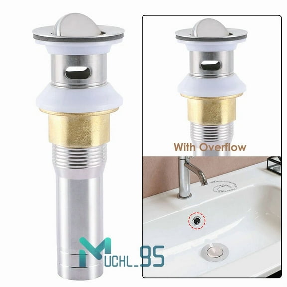 Silver Stainless Steel Bathroom Sink Drain Basin Stopper With Overflow
