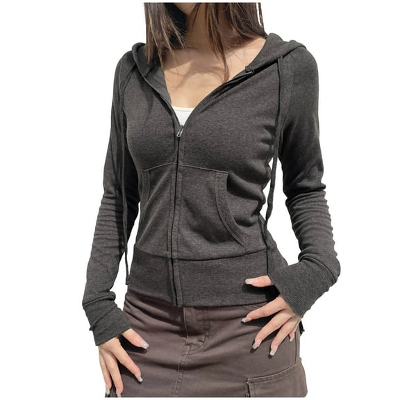 Giftesty Women's Slim Fit Solid Hooded Long Sleeve Lightweight Stretchy Zip-Up Summer Thin Casual Jacket Top