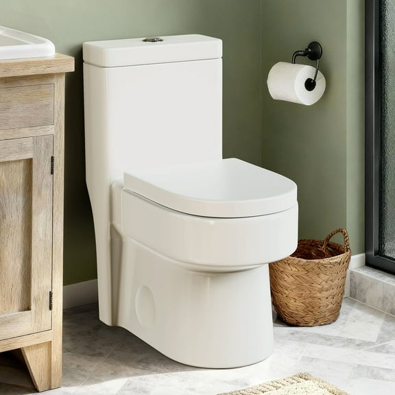 WANSID Compact One Piece Toilet Black,1.2/1.85GPF Powerful Dual-Flush Siphon,Elongated Design,with Soft Close Seat ,Comfort Height,Stain Resistance and Anti-Yellowing,for Small Bathrooms & Apartments