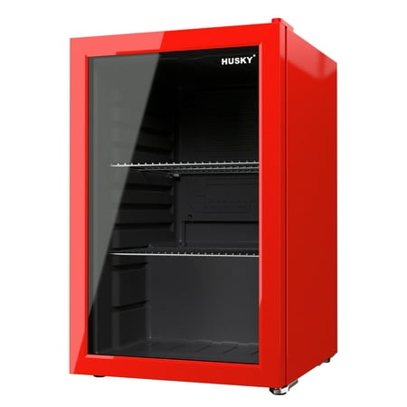 Husky 69L Beverage Refrigerator 2.4 Cu. ft. Freestanding Mini Fridge with Reversible Glass Door in Red  New
