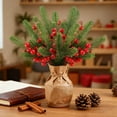 thumbnail image 2 of Ramas de pino navideñas con bayas rojas, tallos artificiales verdes para arreglos florales en árboles, decoración para el hogar, la oficina y centros de mesa navideños, 2 of 7