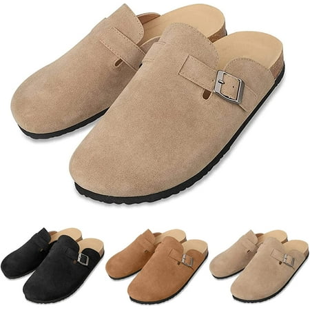 

OSLEI Suede Clogs for Women Men， Unisex Slip-on Potato Shoes Footbed Cork Clogs and Mules