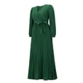 thumbnail image 4 of Women's V Neck Pleated A-line Dress 2024 Fall Long Sleeve Casual Swing Maxi Long Dresses for Party Wedding Guest, 4 of 7