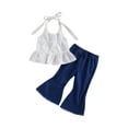 thumbnail image 3 of Wayren USA Baby Girls Lace Ruffle Vest Halter Tank Top Bell Bottom Jeans Outfit, 3 of 6