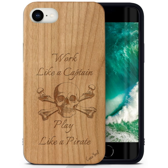 Case Yard Wooden Case Outside Soft TPU Silicone, Slim Fit Shockproof Wood Protective Phone Cover for Girls Boys Men and Women, Supports Wireless Charging Work Like Captain Design case for iPhone-SE